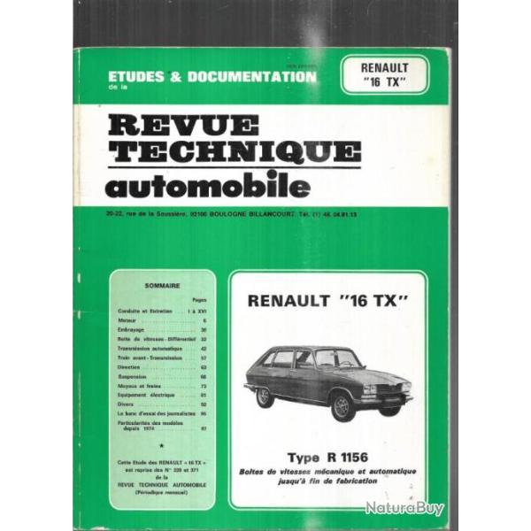 renault 16 tx  revue technique Rta etai