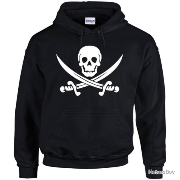 Sweat  capuche Tte de mort Crne Sabre d'abordage Epe Drapeau pirate Corsaire Jack Rackham