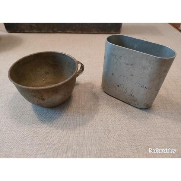 Lot d'un quart et d'une tasse arm�e fran�aise WW2