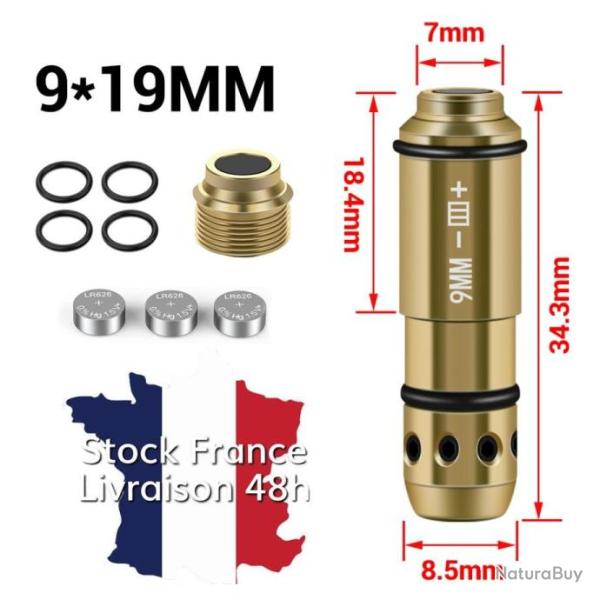Cartouche d'entrainement tir � sec laser 9mm - Culot suppl�mentaire offert -  Envoi depuis la France