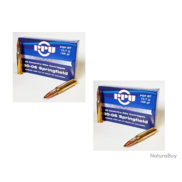Lot de 2 botes de 20 Cartouches Partizan Cal. 30-06 Springfield - 165 Grains PSP BT