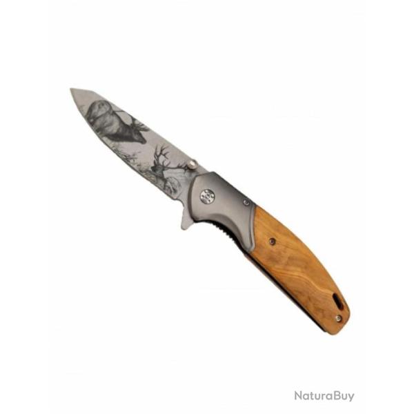 COUTEAU PLIANT CERF LAME GRAVEE