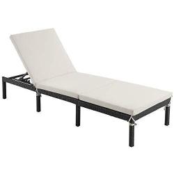 Chaise longue bain de soleil transat de relaxation avec matelas de 5 cm surface tiss&eacute;e inclinable 5