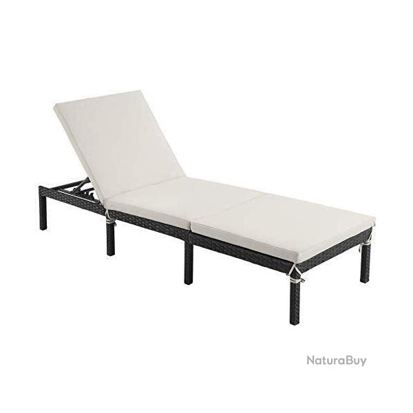 Chaise longue bain de soleil transat de relaxation avec matelas de 5 cm surface tiss�e inclinable 5