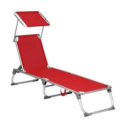 Bain de soleil inclinable chaise longue transat pliable en alu toile textil&egrave;ne coussin pare soleil
