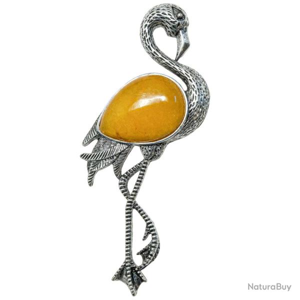 Broche flamant rose avec jade topaze