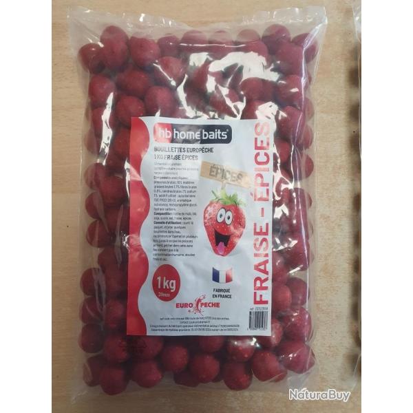 BOUILLETTE HB HOME BAITS 1KG Fraise - �pices (rouge)