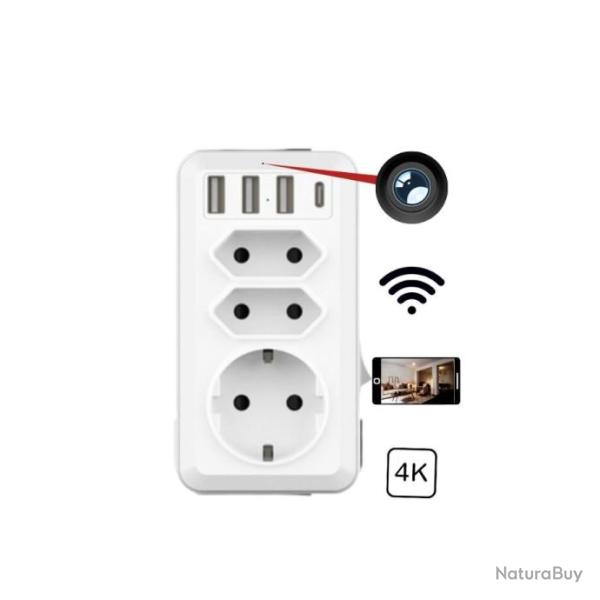 Bloc Multiprise cam�ra Ultra HD 4K WIFI  avec D�tection de mouvement et vision nocturne