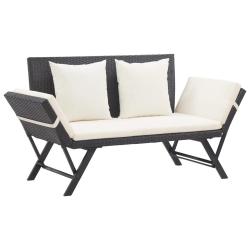 Banc de jardin meuble de patio d'ext&eacute;rieur terrasse avec coussins 176 cm r&eacute;sine tress&eacute;e noir 02_001