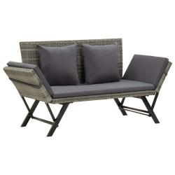 Banc de jardin meuble de patio d'ext&eacute;rieur terrasse avec coussins 176 cm r&eacute;sine tress&eacute;e gris 02_001