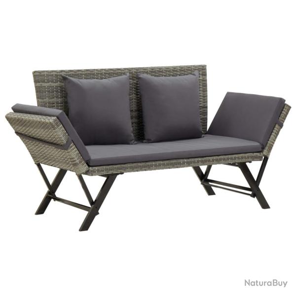 Banc de jardin meuble de patio d'ext�rieur terrasse avec coussins 176 cm r�sine tress�e gris 02_001