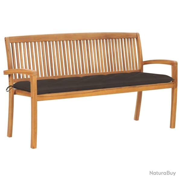 Banc de jardin meuble de patio d'extrieur terrasse empilable et coussin 159 cm bois de teck massif