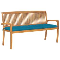 Banc de jardin meuble de patio d'ext&eacute;rieur terrasse empilable et coussin 159 cm bois de teck massif