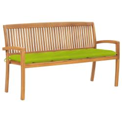 Banc de jardin meuble de patio d'ext&eacute;rieur terrasse empilable et coussin 159 cm bois de teck massif