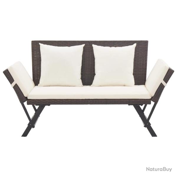 Banc de jardin meuble de patio d'ext�rieur terrasse avec coussins 176 cm r�sine tress�e marron 02_0