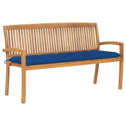 Banc de jardin meuble de patio d'ext&eacute;rieur terrasse empilable et coussin 159 cm bois de teck massif