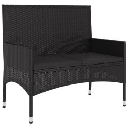 Banc de jardin meuble de patio d'ext&eacute;rieur terrasse &agrave; 2 places avec coussins r&eacute;sine tress&eacute;e noir 02
