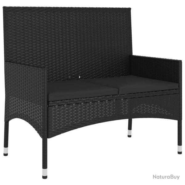 Banc de jardin meuble de patio d'extrieur terrasse  2 places avec coussins rsine tresse noir 02