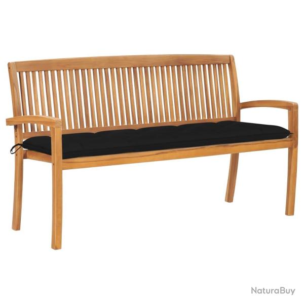 Banc de jardin meuble de patio d'extrieur terrasse empilable et coussin 159 cm bois de teck massif