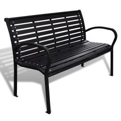 Banc de jardin meuble de patio d'ext&eacute;rieur terrasse 125 cm acier et WPC noir 02_0011224