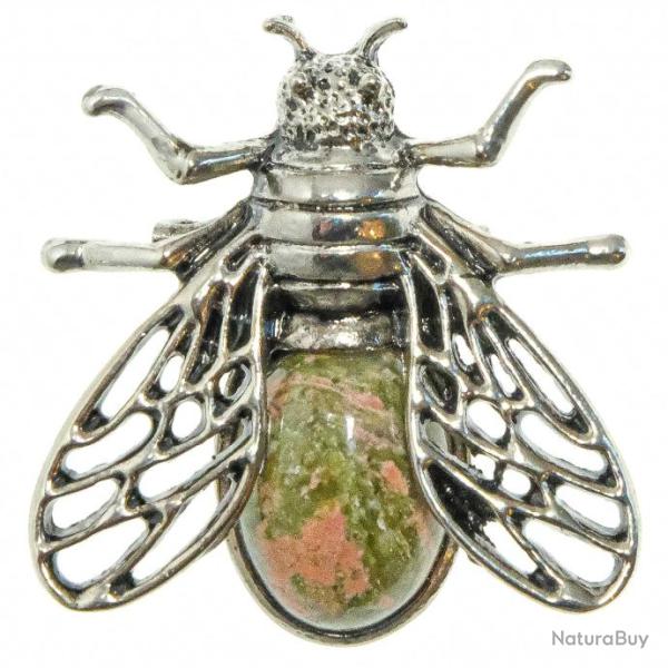 Broche abeille avec unakite