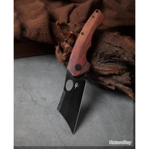 Couteau Bestech Skirmish Ironwood Manche Bois Lame Cleaver Acier 154CM IKBS Linerlock Clip BTKL06D