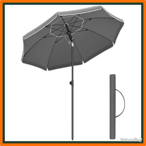 Parasol anti UV - � 2 m - Piscine, jardin, plage - Sac de transport - Gris -