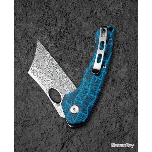 Couteau Bestech Skirmish Black/Blue Damas Lame Cleaver Manche G10 IKBS Linerlock Clip BTKL07B