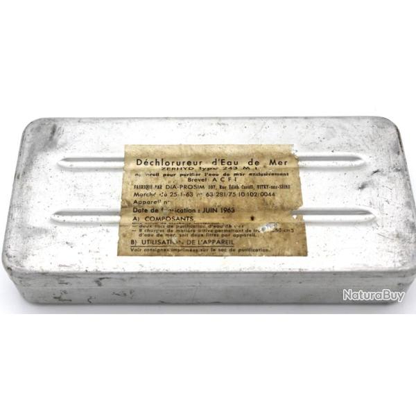 Boite vide de l'arme de l'air de 1963 pour ration et dchlorureur d'eau