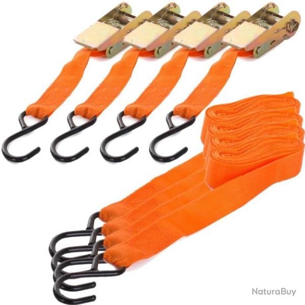 4 SANGLES PROFESSIONNELLES D'ARRIMAGE FIXATION TENDEUR AVEC SERRAGE � CLIQUET 4 M X 25 MM