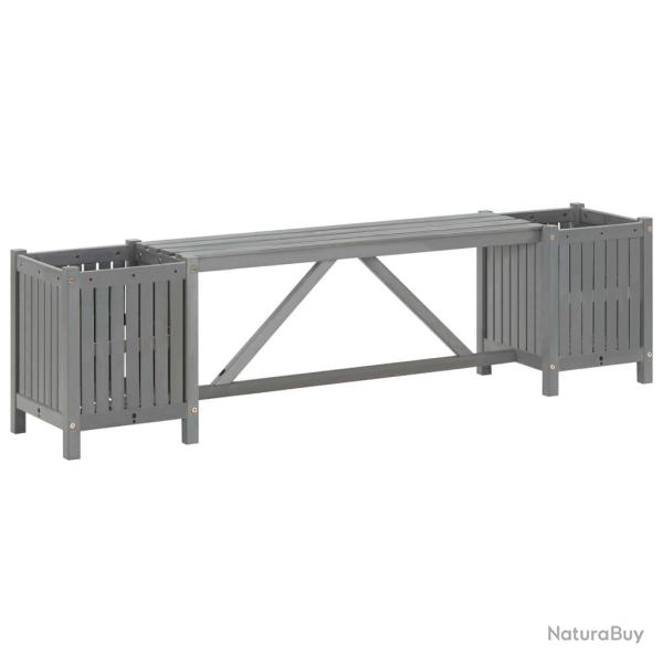 Banc de jardin meuble de patio d'extrieur terrasse avec 2 jardinires 150 cm bois d'acacia gris 02
