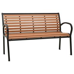 Banc de jardin meuble de patio d'ext&eacute;rieur terrasse noir et marron 116 cm acier et WPC 02_0011759