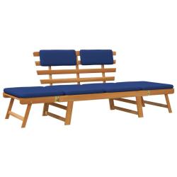 Banc de jardin 190 cm meuble de patio d'ext&eacute;rieur terrasse avec coussins 2-en-1 bois solide d'acaci