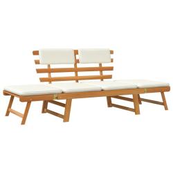 Banc de jardin 2-en-1 meuble de patio d'ext&eacute;rieur terrasse avec coussins 190 cm bois solide d'acaci