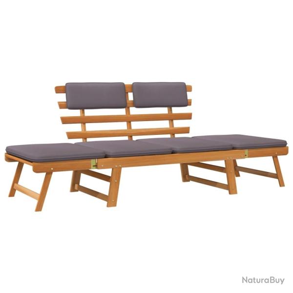 Chaise longue 190 cm avec coussin 2-en-1 bois solide d'acacia 02_0011866