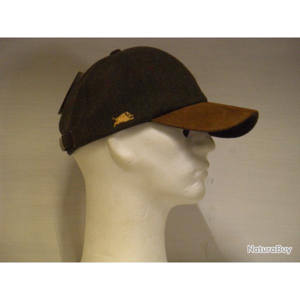CASQUETTE TWEED VERTE , Motif Sanglier.