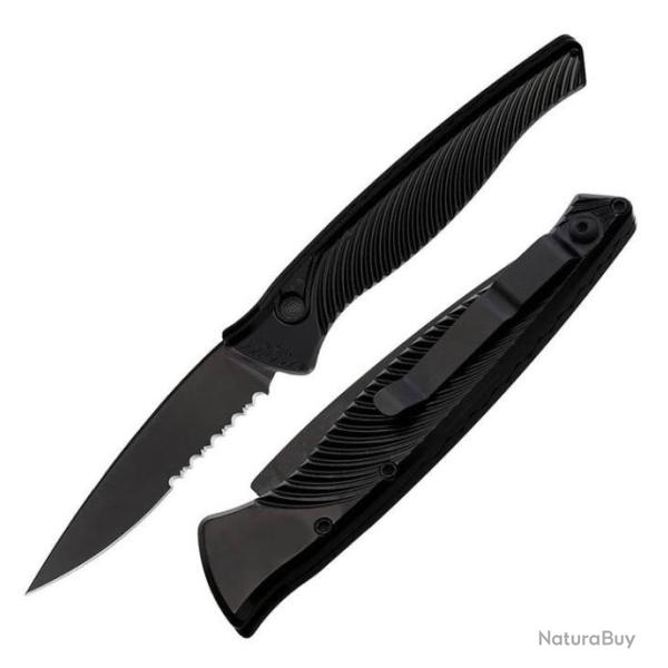 Couteau Automatique Piranha DNA Auto Black Lame Acier CPM S30V Manche Alum ButtonLock USA PKCP16BKTS