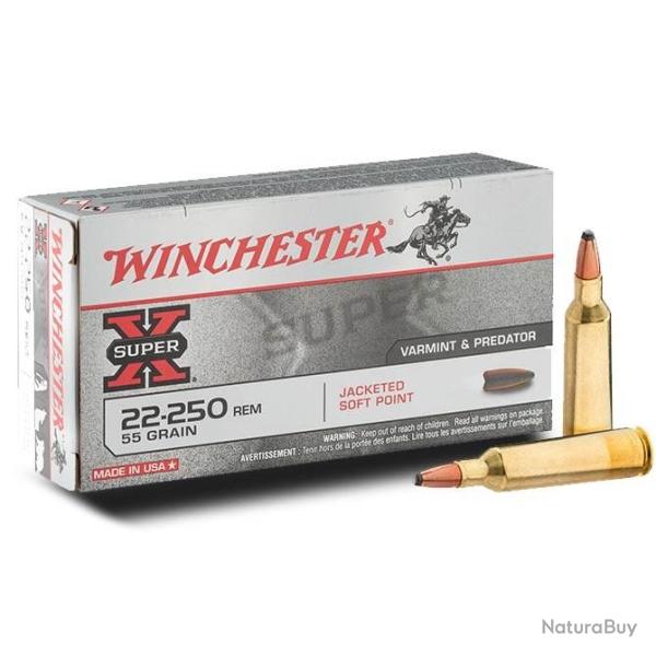 Munitions WINCHESTER calibre 22-250 Rem Jacketed Softpoint 55gr - 3.6g x20