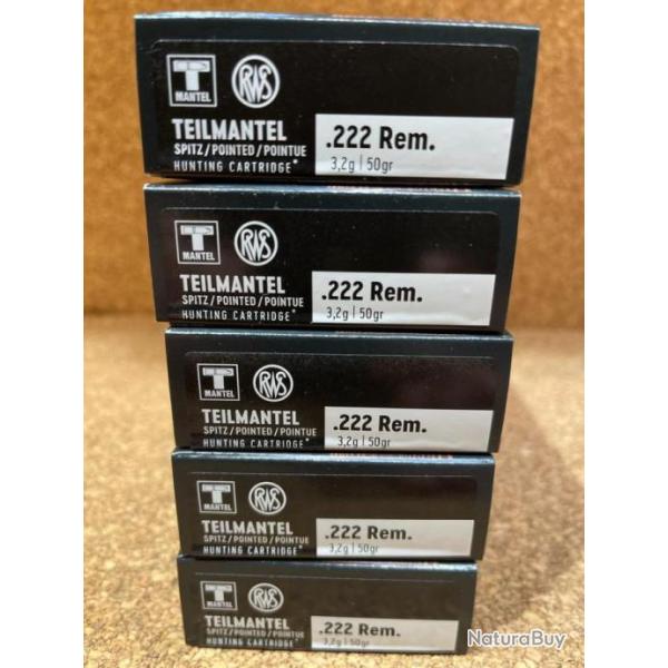5  Boites de munitions RWS .222 Rem. TMS 3,2g