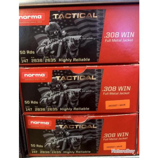 MUNITIONS NORMA 308WIN TACTICAL 147GR FMJ X150