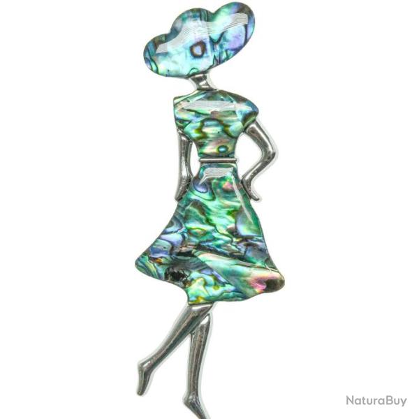 Broche dame en robe et chapeau avec nacre abalone