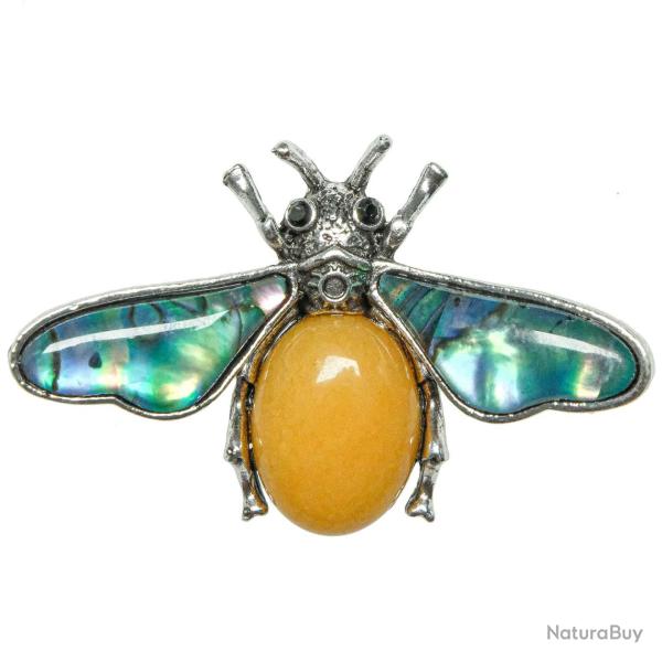Broche abeille avec jade topaze et nacre abalone