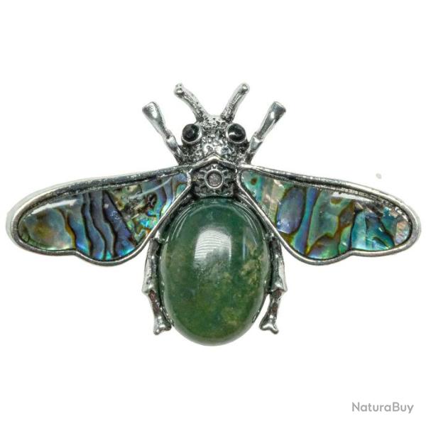 Broche abeille avec agate mousse et nacre abalone