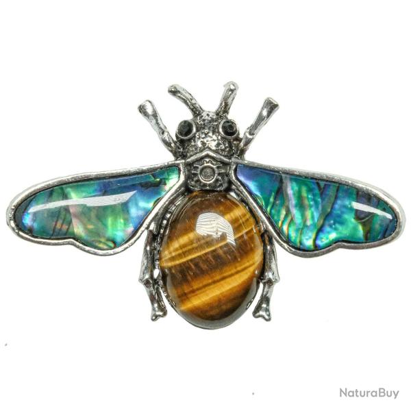 Broche abeille avec oeil de tigre et nacre abalone