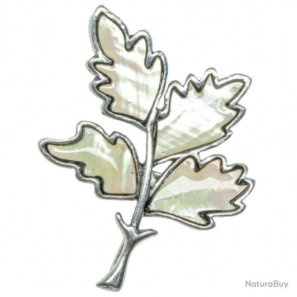 Broche feuille avec nacre blanche