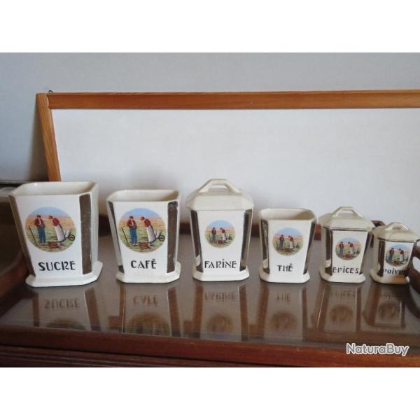 S�rie de 6 Pots � �pices anciens en fa�ence - D�but XX�me