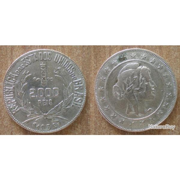 Bresil 2000 Reis 1934 Piece Argent Amerique Sud Cruzados Cruzeiros
