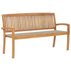 Banc de jardin meuble de patio d'ext&eacute;rieur terrasse empilable et coussin 159 cm bois de teck massif