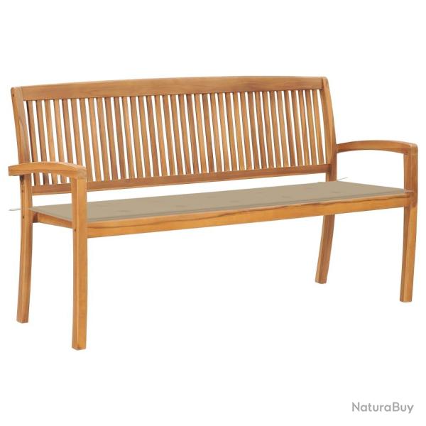 Banc de jardin meuble de patio d'ext�rieur terrasse empilable et coussin 159 cm bois de teck massif