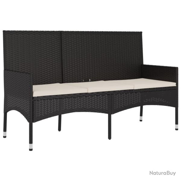 Banc de jardin meuble de patio d'ext�rieur terrasse � 3 places 140 x 51 x 85 cm avec coussins noir